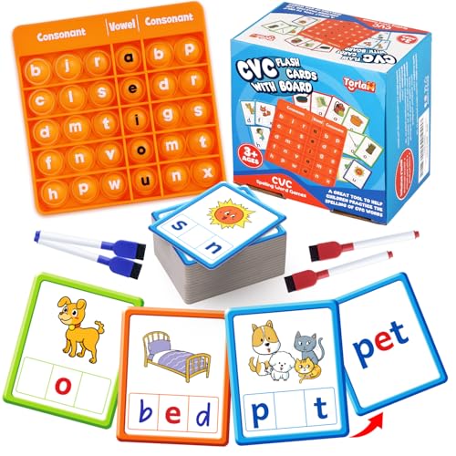 Torlam CVC Word games Phonics Games Sight Words Flash Cards, Spelling Reading Learning Flashcards, Speech Therapy Toy Preschool Kindergarten Classroom Learning Activities Must Have Homeschool Supplies - style: CVC