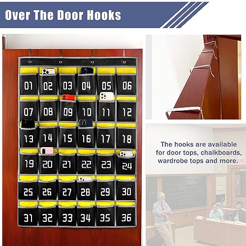 Loghot 36 Numbered Pockets Classroom Pocket Chart for Cell Phone Holder | Wall Door Hanging Pocket Organizer for Phone Calculator Holder, Phone Pouch for School Classroom & Office Phone Management - size: 36 Pockets Black