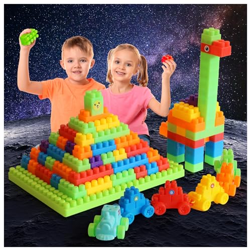 2025 Latest 177 PCS 1 * 1-1 * 3 Inch Large Building Blocks for Toddlers Ages – Brick Set with Cars & Baseplate, Educational STEM Toy for Kids,1 2 3 4 5 6 Blocks(177pcs+1 Board) - style: 1*1-1*3 Inches+1 board