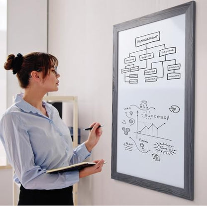 Real Wooden Framed Magnetic Dry Erase Whiteboard, 24" X 36", Vertical/Horizontal Wall Mount, Includes Black Marker, Eraser and 4 Magnets, by Better Office Products (Gray Wash) - style: Gray Wash