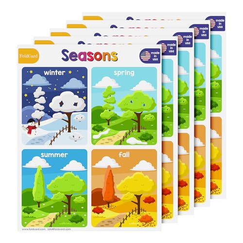 FoldCard Seasons Chart Educational Poster 8.5x11 5pk | Glossy cardstock; bright classroom decorations; preschool-grade 1 learning aid for kids & school supplies - color: Seasons