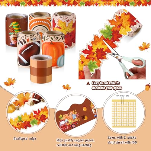 Tenceur 160ft Fall Borders for Bulletin Board 6 Rolls Pumpkin Maple Leaf Scalloped Bulletin Board Border Trim for School Office Whiteboard Blackboard Poster Decor - style: Thanksgiving Style