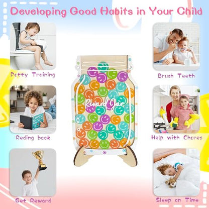 Smiley Face Magnetic Reward Jar: Personalized Smiley Faces Jar Ideal for Classroom Reward System, 42PCS Token Home Chore Chart, Teacher Good Behavior Management Tools Kids Back to School Gifts - color: Smilely Faces-acrylic