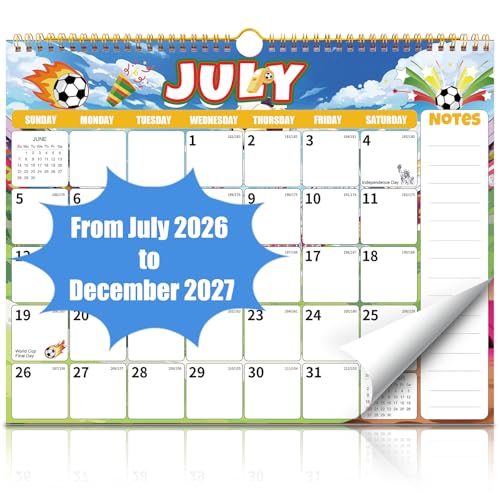 Wall Calendar 2026-2027 (July 2026 - December 2027) - 18 Month Large Hanging Calendar 14.57 x 11.42 Inches, Monthly Planner with Ruled Blocks, Thick Paper, Holidays, To-Do List & Notes for Home, Office, Classroom - color: Colorful