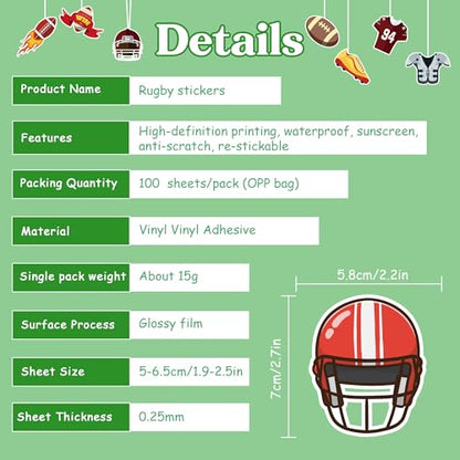 Football Stickers for Kids - 100 PCS Football Party Decorations for Super Game Bowl 2027 | Game Day Party Favors Supplies Decor - Toys Games Gifts Crafts for Toddlers - style: Football