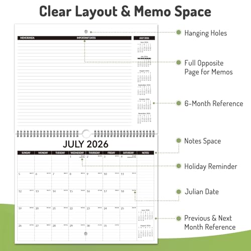 2026 Calendar, Forvencer 21-Month Wall Calendar 2026, Apr 2026 - Dec 2027, 14" x 11" Large Monthly Planner Calendars with Notes Section & Stickers, Ruled Block, Spiral Binding Hanging for Home Office - color: Sleek