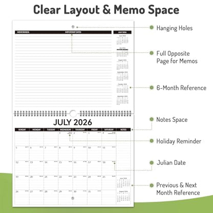 2026 Calendar, Forvencer 21-Month Wall Calendar 2026, Apr 2026 - Dec 2027, 14" x 11" Large Monthly Planner Calendars with Notes Section & Stickers, Ruled Block, Spiral Binding Hanging for Home Office - color: Sleek