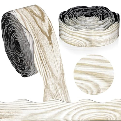 Tellegloww 36 ft Scalloped Magnetic Border Magnetic Border for Whiteboard Bulletin Board Borders Reusable Rolled Borders Trim for Office Chalkboard(Wood Grain) - style: Wood Grain