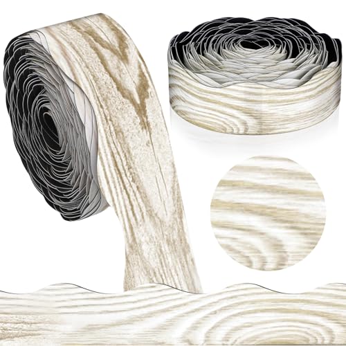 Tellegloww 36 ft Scalloped Magnetic Border Magnetic Border for Whiteboard Bulletin Board Borders Reusable Rolled Borders Trim for Office Chalkboard(Wood Grain) - style: Wood Grain