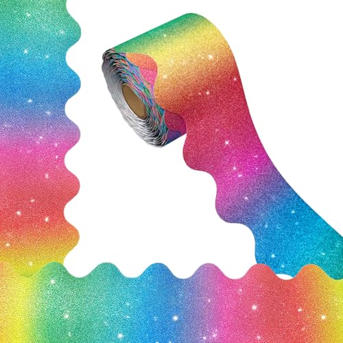 69Feet Rainbow Bulletin Board Borders, Trim with Wavy Line Design for Borders Board Trims for School Classroom,Locker,Poster Board Decorative(Rainbow) - color: Rainbow