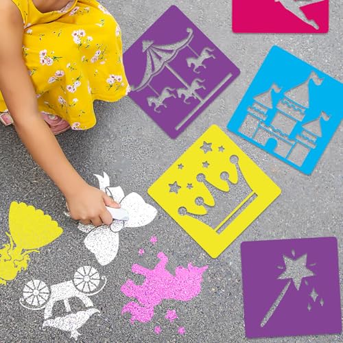 36pcs Princess Drawing Stencils 8 Inch Sidewalk Chalk Stencils Painting Large Washable Reusable Garden Theme Princesses Fairies Primary Shape Template - style: Princess