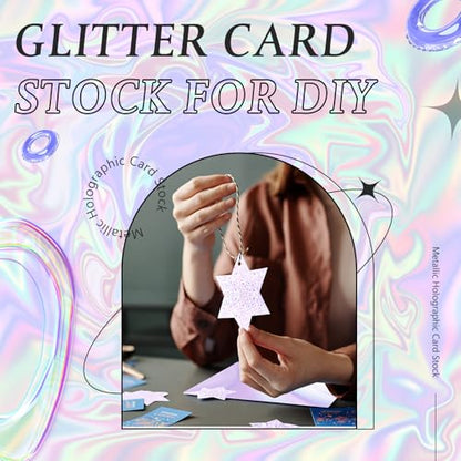 Kosiz 100 Sheets Metallic Holographic Card Stock Shiny Glitter Cardstock Iridescent Mirror Paper 8.5 x 11'' 250 GSM Thick Mixed Color Foil Paper for Scrapbook Letter Poster Craft(Purple) - color: Purple