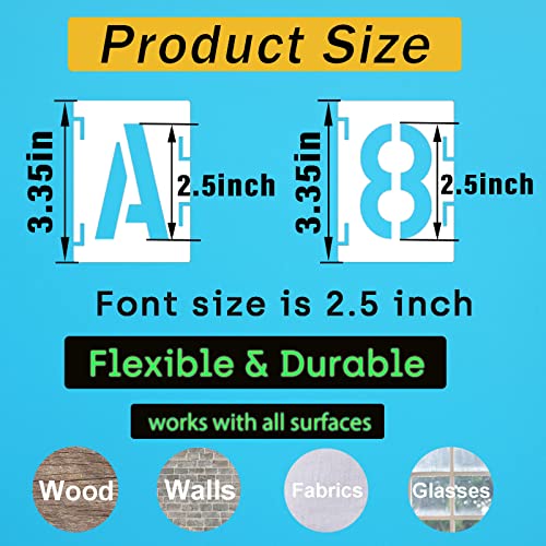 2.5 Inch Letter Stencils Numbers Craft Stencils, 42 Pcs Reusable Alphabet Templates Interlocking Stencil Kit for Painting on Wood, Wall, Fabric, Rock, Signage - size: 2.5 Inch