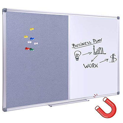 36 x24 inch Cork & Dry Erase Combo Board - Magnetic Whiteboard & Grey Bulletin Board for Office, Home, Classroom | Wall-Mountable with Aluminum Frame & Pen Tray - size: 36" x 24"
