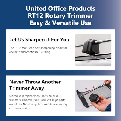 United Office Products RT12 Rotary Paper Trimmer, 12.5" Cut Length, 10 Sheet Capacity, Metal Base, Paper Cutter for Offices, Schools and Crafts - size: 12 Inch
