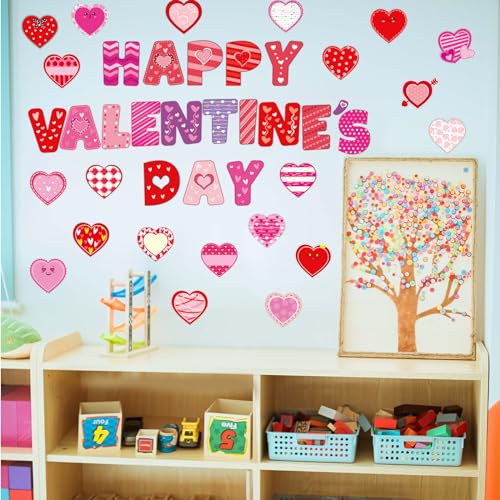 Fancy Land 90PCS Valentine’s Day Cutouts Paper Heart Cutouts for Classroom Bulletin Board Decorations