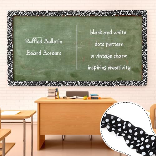 Suncalla 2 Roll 66 ft Black and White Bulletin Board Borders for Classroom Decor Ruffled Bulletin Board Burlap Scalloped Border Trims for Chalkboard Office Wall Decor(Black and White Cow Pattern) - style: Black and White Cow Pattern