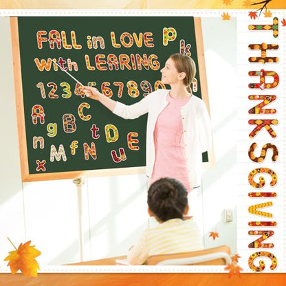 Faccito 231 Pcs Thanksgiving Letters Cutouts for Bulletin Board Decorations Fall Thanksgiving Letter Classroom Bulletin Board Set 4.3" 3.2" Turkey Alphabet Number Punctuation Accent School Decor - style: Fall Thanksgiving