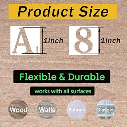 1 Inch Letter Stencils Numbers Craft Stencils, 42 Pcs Reusable Plastic Alphabet Drawing Templates for Painting on Wood, Wall, Fabric, Rock, Signage, Door Porch, DIY Art Projects - size: 1 Inch