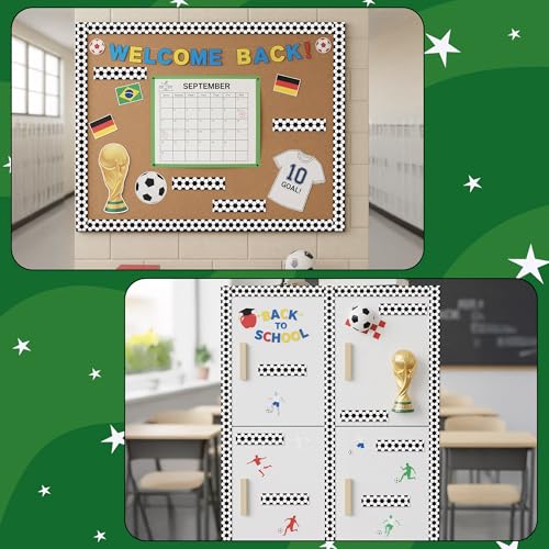 BeYumi Soccer Sport Border Trim - 65ft Back to School Soccer Patterned Straight Rolled Border Trim Black White Football Sports Theme Bulletin Board Set Party School Classroom Chalkboard Wall Decor - style: Soccer Patterned