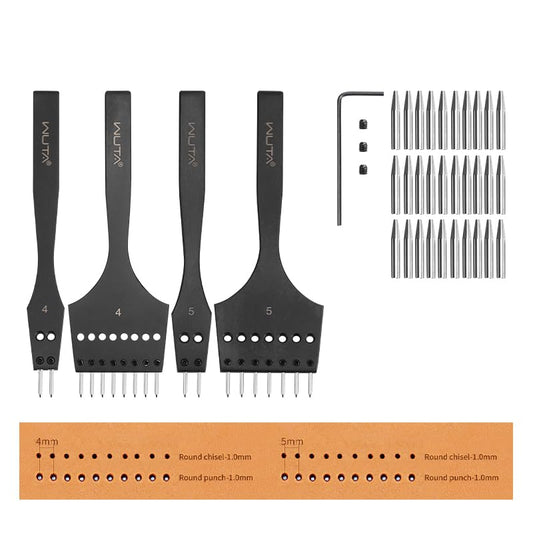 WUTA Leather Stitching Punch, 3nd Removable Round Hole Pricking Irons, Professional Working Hole Punch Tool Set for DIY Leather Craft（4mm- 2+8 Hole & 5mm- 2+7 Hole） - size: 3nd 4mm- 2+8 Hole & 5mm- 2+7 Hole
