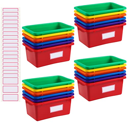 Outus 24 Pack Book Bins for Classroom Plastic Cubby Storage Bins Colored Kids Toy Organizer Container with 120 Pcs Self Adhesive Label for Student Teacher Library School Office Home(Rainbow Color) - color: Rainbow Color