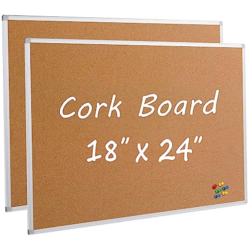 2-Pack Cork Board Bulletin Board 24 x 18, Silver Aluminium Framed Corkboard, Office Board for Wall Cork, Large Wall Mounted Notice Pin Board for Home, Office and School - size: 2 Pack 18" x 24"