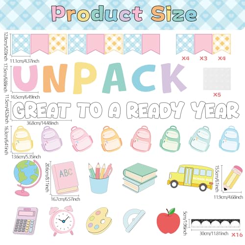 Welcome Back to School Bulletin Board Decorations Ready to Unpack a Great Year Paper Cutouts Pastel Inspirational Classroom Decorations for School Office Home Teacher Classroom Wall Supplies