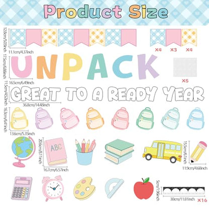 Welcome Back to School Bulletin Board Decorations Ready to Unpack a Great Year Paper Cutouts Pastel Inspirational Classroom Decorations for School Office Home Teacher Classroom Wall Supplies