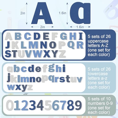 Breling 310 Pieces Felt Letter Bulletin Board Letters Sticker with Number 2" Bulk Self Adhesive ABC Upper Lowercase Sticky Letter for Xmas Gift Bulletin Board Classroom(Blue Color) - color: Blue Color