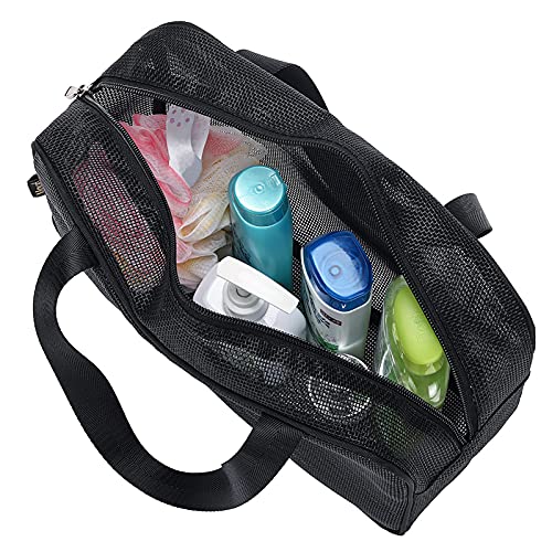 Moyad Mesh Shower Caddy Portable Toiletry Tote Gym Bag for College Dorm Bathroom (Black Large) - size: Medium