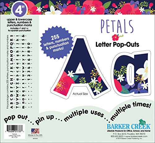 Barker Creek Letter Pop-Outs, 4" Petals, Multicolor Designer Letters for Bulletin Boards, Breakrooms, Reception Areas, Signs, Displays, And More! 4", 255 Characters per Set (1733) - style: Petals