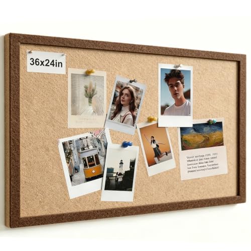 Extra Large Felt Pin Board 36" x 24" for Wall, Includes 30ct Push Pins, Coffee Framed Bulletin Board, Soft Felt Cork Board for Office Planning, Photo Display & Home Decor - Coffee - color: Coffee, size: 36" x 24"