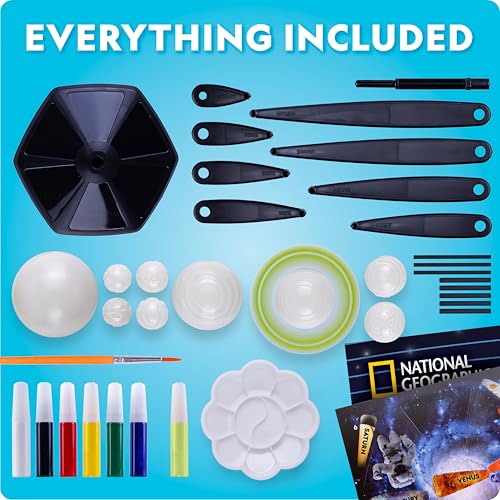 National Geographic Glow-in-the-Dark Solar System Model Kit for Kids - Build & Paint a 3D Planetary Model with Movable Arms, STEM Projects for Kids Ages 8-12, Space Themed Bedroom Decor - style: Solar System Model