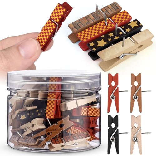 LemonRoad 60 Pcs Push Pin with Wooden Clips Teacher Cork Board Artworks Decorative Push Pins Tacks for Classroom Photo Bulletin Board Clips (Wizard) - style: Wizard
