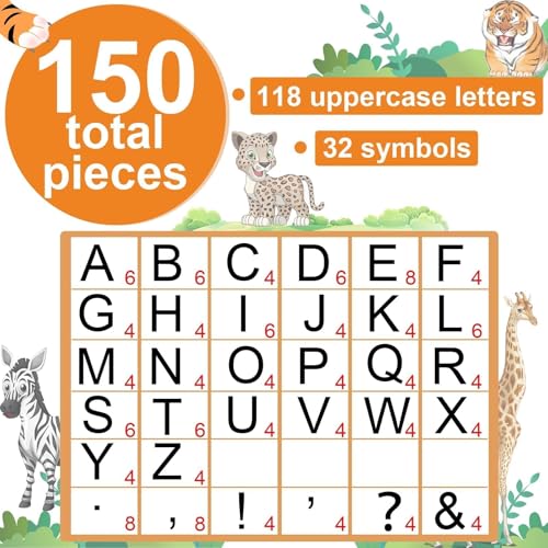 150 PCS Large 6" Bulletin Board Letters Set, Safari Jungle Classroom Alphabet Cutout Letter for Bulletin Board Display Home School, A Great Helper to Inspire Students' Learning Interest - style: Jungle Animal