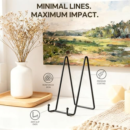 Artliving Metal Plate Stands for Display - 8-Inch Tabletop Holder for Decorative Plates, Picture Frames, Cookbooks, Plaques - Black Iron Display Easels - 2 Pack - size: 8“（2 pack）
