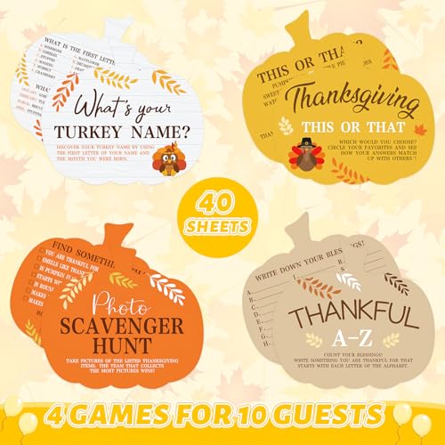 COCHIE Thanksgiving Games for Family Party Adults Office Large Groups, What is Your Turkey Name Games, Autumn Photo Scavenger Hunt Game, Fall This or that Classroom Activities (Pumpkin) - style: Pumpkin