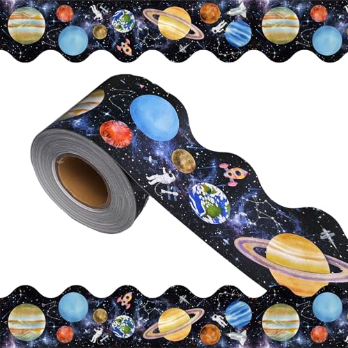 69 Ft Outer Space Border,Galaxy Space Scalloped Trim ，Night Sky Classroom Bulletin Board Border Trim，for Classroom Decor Galaxy Star Planet Astronaut Classroom School Party Decoration - style: Planet
