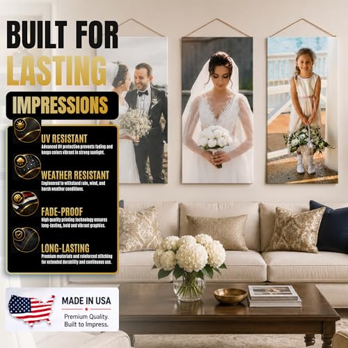 Custom Hanging Canvas Wall Art by BCB Print - Personalized Ready to Hang Picture Banner | with Your Photo | HD Print Living Room Wall Art | Fast Delivery | Made in USA | 16x35 inch | Set of 3 - color: Hanging Canvas Set of 3