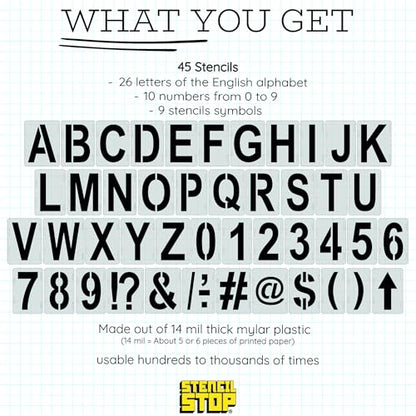 4 Inch (45 Pieces) Interlocking Alphabet & Number Stencil Kit - Complete Set with All Letters - Durable & Reusable Classic Font for Small Projects - Ceramic, Wood Boxes, Mailboxes, and Fabric - color: Classic Font, size: 4 inch