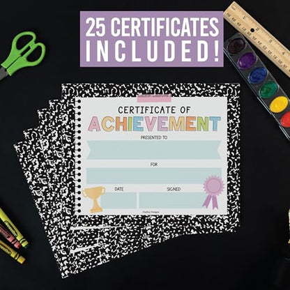 Classroom Award Certificates for Students -25 Certificate of Achievement Awards, Gold Star Certificate Paper, Preschool Graduation Certificates for Kids, Kindergarten Diploma, Star Student Honor Roll - style: Composition Notebook