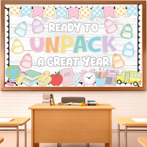 Welcome Back to School Bulletin Board Decorations Ready to Unpack a Great Year Paper Cutouts Pastel Inspirational Classroom Decorations for School Office Home Teacher Classroom Wall Supplies
