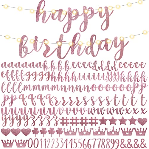 TaoBary 167 Pcs DIY Banner Kit Happy Birthday Glitter Banner Customizable Glitter Make Your Own Kit 162 Letters Symbols and Numbers 3 Rope for Birthday Halloween Wedding Christmas(Rose Gold) - color: Rose Gold