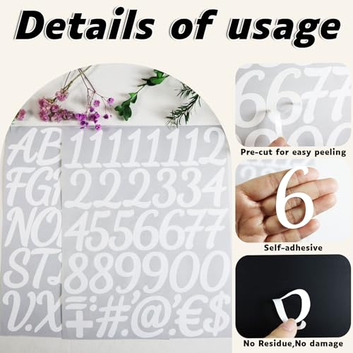 290 Pieces 2 Inch Self Adhesive White Letter Number Stickers | Vinyl Alphabet Waterproof Letters Numbers for Mailbox, Bulletin Board, Poster, Classroom, Scrapbook and Outdoor (8 Sheets) - color: White