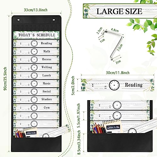 Tatuo Daily Schedule Pocket Chart Classroom Pocket Charts with Reusable Cards and 14 Pockets Farmhouse Classroom Supplies Greenery Schedule Charts for School Office Home Educational Activity(31 Pcs)