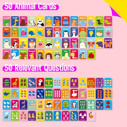 Animal Flashcards, 50 Double-Sided Cards, Wild/Farm/Marine Animal Cards Educational Learning Tools for Preschool and Toddlers Learning (2 Reclosable Rings Attached) - style: Animal Flashcards