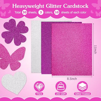 60Sheets Purple Cardstock 8.5x11" Glitter Card Stocks Lavender Light Purple Scrapbook Paper Silver Construction Paper for Crafts Party Favors Invitations Cards Making School Office Home Supplies - color: Purple