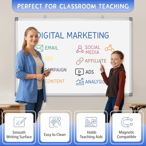 Grtard 36" x 24" Magnetic Dry Erase Board, Large Hanging Magnetic White Board with Aluminum Frame, Smooth Writing Presentation Whiteboard Suitable for Home, Office, Classroom & Kitchen - size: 36"W x 24"H