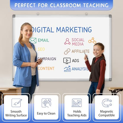 Grtard 36" x 24" Magnetic Dry Erase Board, Large Hanging Magnetic White Board with Aluminum Frame, Smooth Writing Presentation Whiteboard Suitable for Home, Office, Classroom & Kitchen - size: 36"W x 24"H